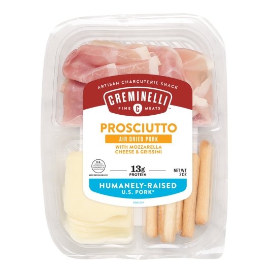 Creminelli Fine Meats, Sliced Prosciutto Mozzarella & Grissini Snack Tray, 2 Ounces, 12 Per Case