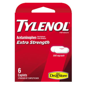 Tylenol Extra Strength Caplets, 6 ct. Blister Pack (1-6 Pack)