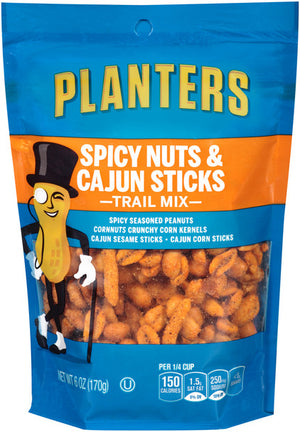 Planters Trail Mix, Spicy Nuts & Cajun Sticks, 6 Oz Gusseted Peg Bag (1 Count)