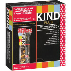 KIND Plus, Dark Chocolate Cherry Cashew + Antioxidants, 1.4 Oz Bar (12 Count)