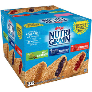 Kellogg's Nutri-Grain Cereal Bar, Variety Pack/12 Strawberry/12 Blueberry/12 Apple Cinnamon, 1.3 Oz Bar (36 Count)